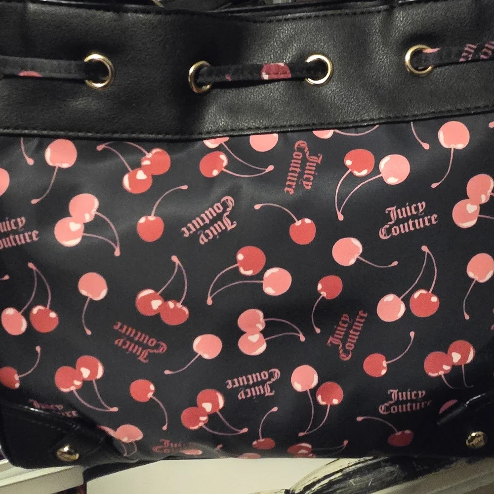 Juicy Couture Black Tote with Pink and Red Cherry Print